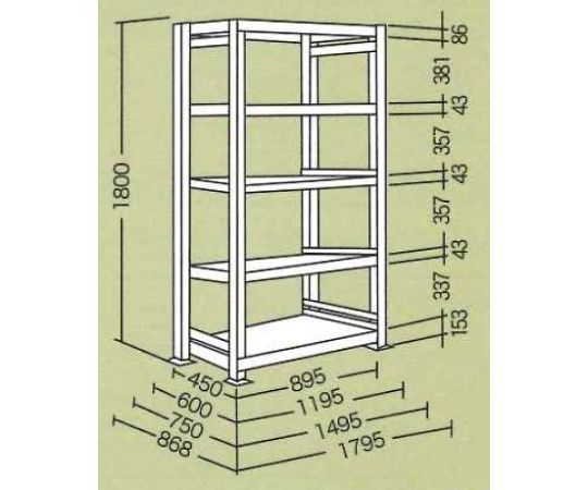 78-0990-97 895x868x1800mm/300kg/５段 スチール棚 EA976AH-90C 【AXEL