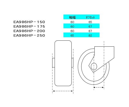 78-1035-95 250mm キャスター(自在金具・ﾅｲﾛﾝ車輪) EA986HP-250 【AXEL