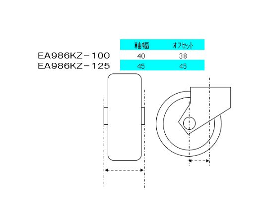 78-1038-46 125mm キャスター(自在金具・ｽﾌﾟﾘﾝｸﾞ付) EA986KZ-125