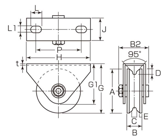 78-1046-05 50mm/ 350kg 戸車(Ｖ型・重量用) EA986VA-50 【AXEL】 アズワン