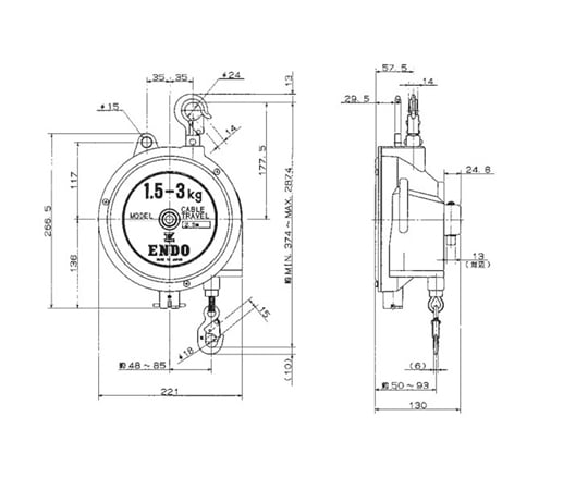 5.0- 9.0kg/2.5m スプリングバランサー EA987ZB-9A エスコ ESCO-