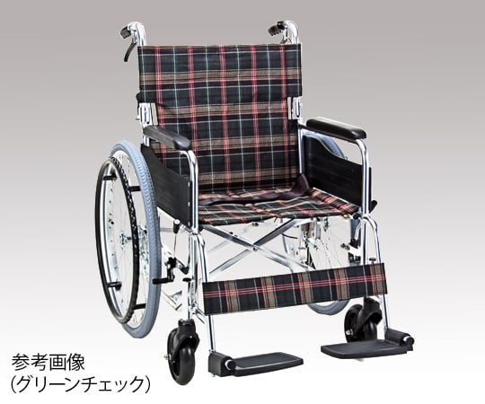 8-3880-02　車椅子　（自走式／アルミ製／背折れタイプ／グリーンチェック）[個](as1-8-3880-02)