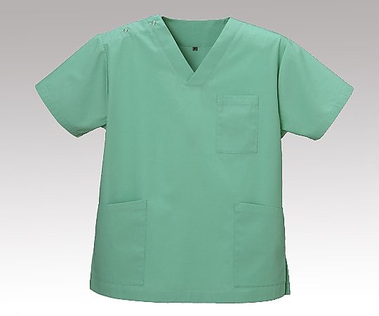 ウェア スクラブ（右肩ドットボタン留め／両脇スリット）エメラルドグリーン／L