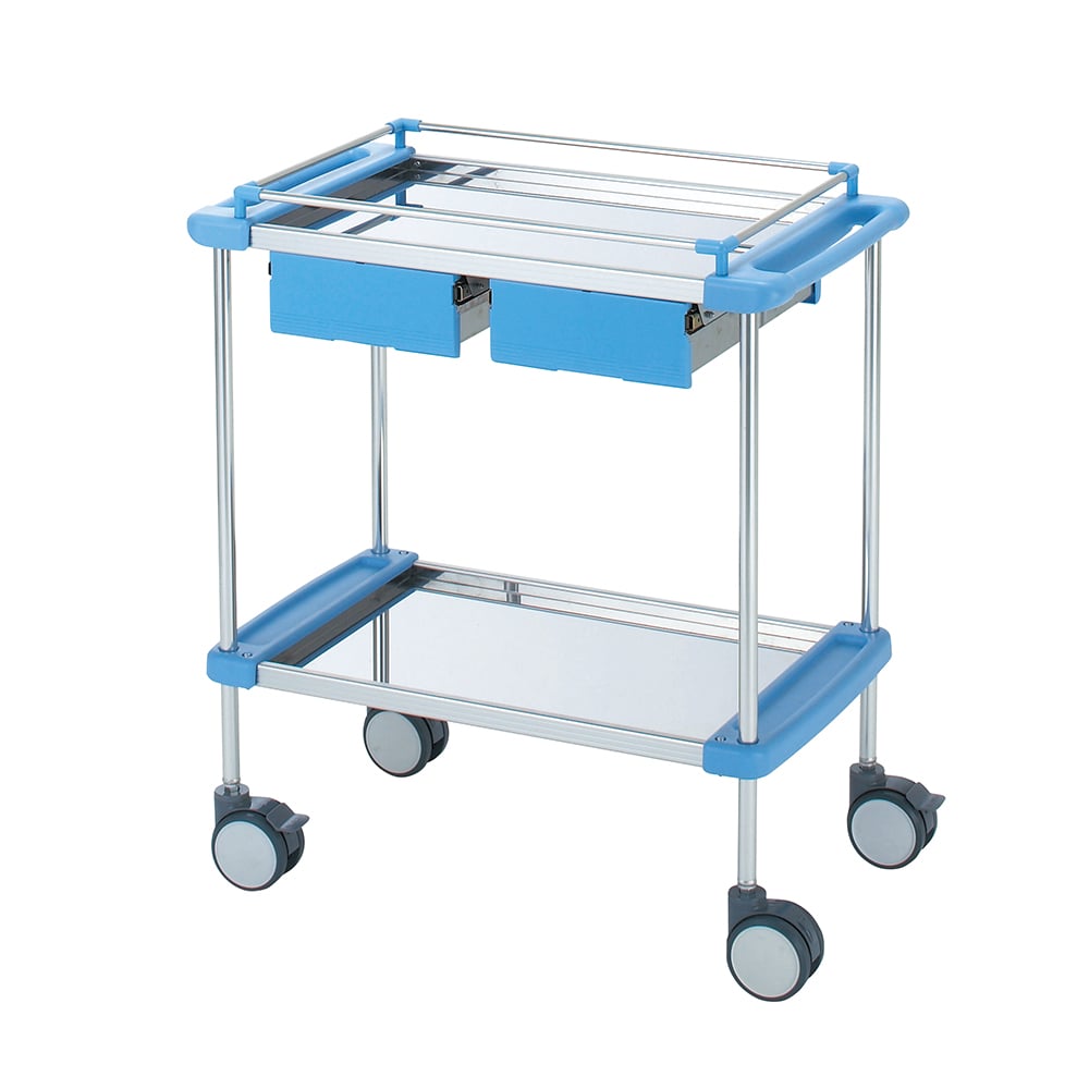 回診車(ナーシングカート) 引出し付き 2段ブルー 790×450×909mm