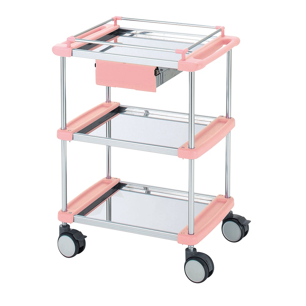 回診車(ナーシングカート)  引出し付き 3段ピンク 640×450×909mm
