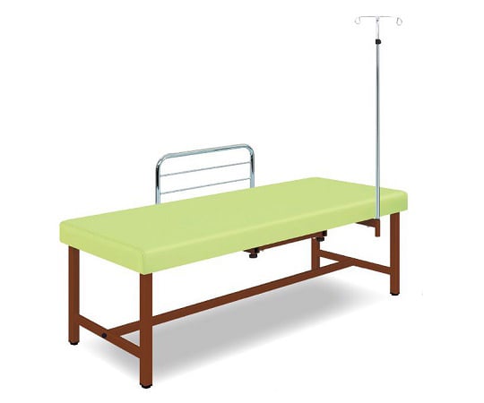 診察台(サイドレール･ガートル架付) 65×190×55 マット･ライムグリーン 脚･ブラウン