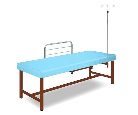 診察台(サイドレール･ガートル架付) 65×190×55 マット･スカイブルー 脚･ブラウン