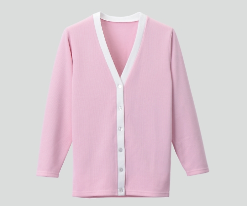 ロングカーディガン(Vネック) S ピンク×ホワイト