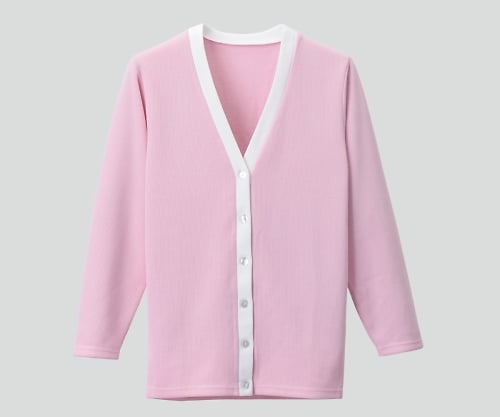 ロングカーディガン(Vネック) LL ピンク×ホワイト