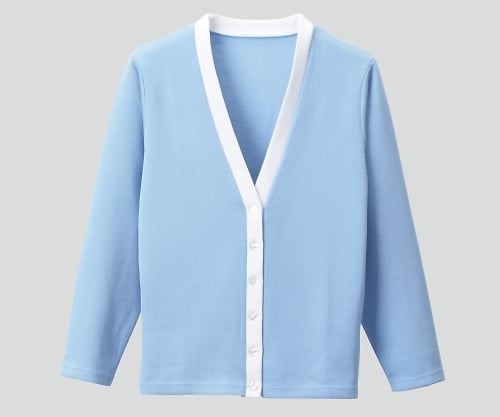 カーディガン(Vネック) M サックス×ホワイト