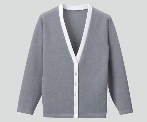 カーディガン(Vネック) M グレー×ホワイト