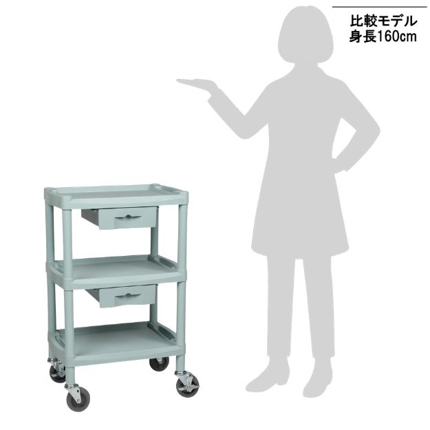 8-8719-01 プラスチックワゴン3段 引出し2個付き 560×385×825mm Y101K