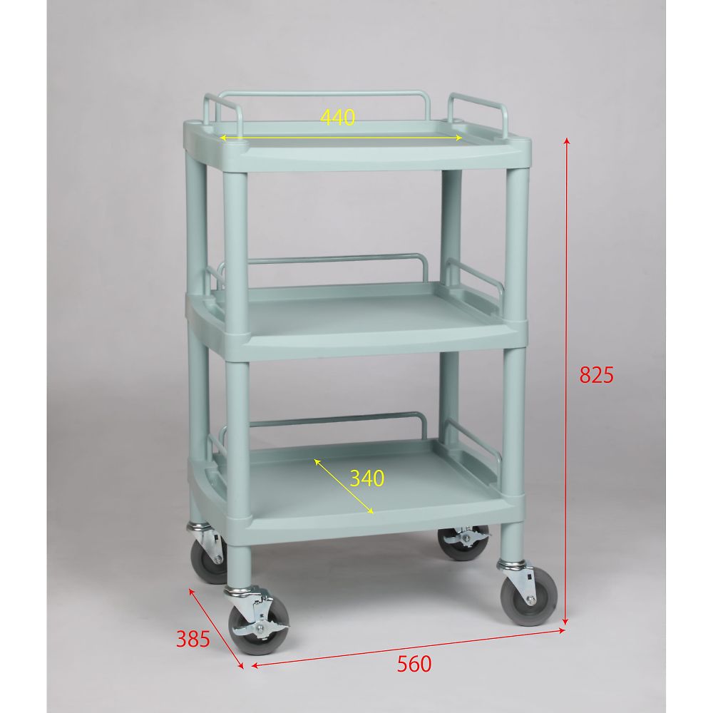 プラスチックワゴン3段 ガードレール付き 560×385×825mm　Y101F