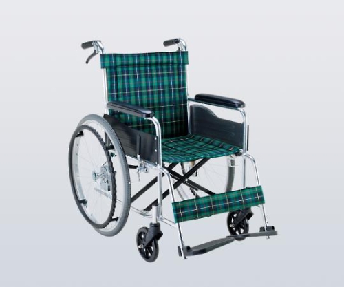 8-9386-11 車椅子（アルミ製） ポリエステル（緑チェック） EW-20GN