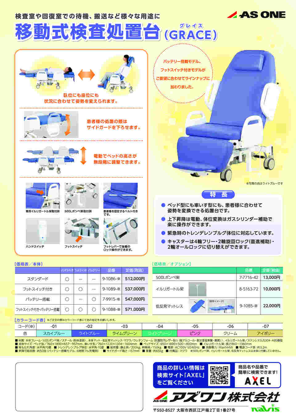 アズワン 移動式検査処置台 Grace グレイス ハンドスイッチ・フットスイッチ ピンク TR-A02PK-W (9-1089-05) 移動式ユニット NSWシリーズ アズワン 脇机・ワゴン 通販モノタロウ