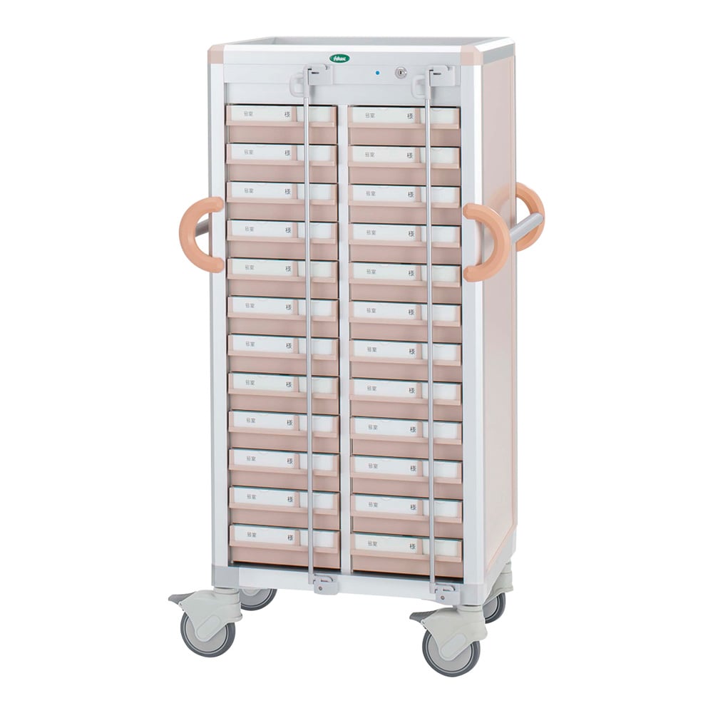 9-1443-11 与薬カート（24床用） ピーチ L 奥行420mm CUA4-AL21224BYT
