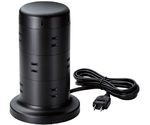 タワー型タップ ホコリ防止シャッター付 固定可能 12口 合計45W USB-Aメス3ポート USB-Cメス2ポート ブラック　ECT-2220BK