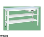 軽量高さ調整作業台（TKK8/200kg/抗菌・抗ウイルスポリ天板/H800～1000/中棚引出付）1800×750×800～1000mm パールホワイト　TKK8-187AVPBT2