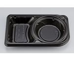プラスチック製 簡易食品容器  253×157×39mm CBFNランチ11 黒本体 50枚×12袋　07103001100080000