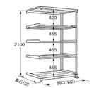 高耐食性めっき中量棚（300kg/段・連結・5段） 900×480×2100mm　MB-2125R