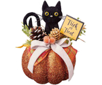 パンプキンベースアレンジ 高さ15cm ハロウィン飾り 黒ネコ　37-9-7-2