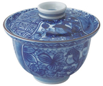 染付地紋花鳥 小蓋碗　19313-460