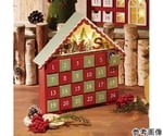 木製アドベントカレンダー レッド＆グリーンハウス LED付き　38-81-1-1