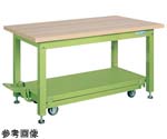 重量作業台ペダル昇降移動式（KWC/耐荷重2000kg/木目メラミン天板/W1200×D800×H740mm）グリーン　KWCM-128