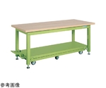 重量作業台ペダル昇降移動式（KWC/耐荷重2000kg/木目メラミン天板/W1500×D800×H740mm）グリーン　KWCM-158Q6