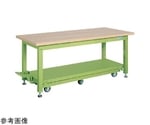 重量作業台ペダル昇降移動式（KWC/耐荷重2000kg/木目メラミン天板/W1800×D800×H740mm）グリーン　KWCM-188Q6