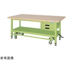超重量作業台ハンドル昇降移動式（KWC/耐荷重2000kg/木目メラミン天板/W1800×D800×H740mm）　KWCM-18B